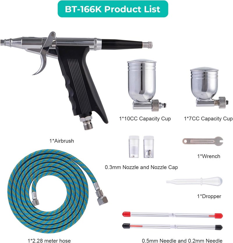 MDBTTOOLS Airbrush Kit, 50 PSI, 0.3mm Nozzle, Air brush Gun Set for Nails Art, Cakes,Makeup, Painting, Cookie, Clothes, Paint, Cleaning Machine(ACK-BT166K) - Image 5
